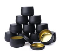 Gukasxi - Candele in metallo da 226,8 g, 12 pezzi, 141,7 g, con coperchio, per realizzare candele fai da te, in metallo, lattine di alluminio, barattolo di latta per la produzione di candele (nero)