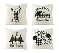 Gukasxi Natale Federa Confezione da 4 Fodere per Cuscini con Decorazioni Natalizie, federe in Cotone e Lino Cuscino con Renna con Fiocco di Neve per la Decorazione Domestica Regali Natalizi, 18"x 18"