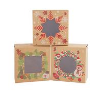 Gukasxi Scatole di caramelle regalo di Natale da 12 confezioni, scatole di cupcake per biscotti con scatole di bomboniere per finestre Scatole per confezioni regalo per dolci natalizi brown