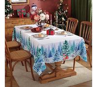 Gukasxi Tovaglia natalizia natalizia, 150 x 220 cm, rettangolare, lavabile, bianca, per sala da pranzo, invernale, decorazione per la cucina