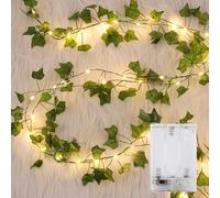 GuKKK 2 Pezzo Ghirlanda di edera artificiale Luci a corda, 2m 20 LED Stringa Luminosa con Foglie, Edera Ghirlanda Luminosa, Foglia Edera Vite con Luce, per Interni, Matrimonio, Decorazione per Feste