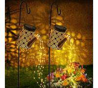 GuKKK Annaffiatoio Solare Luci, 2PCS Luce d'arte da Giardino con Doccia a Stella, Annaffiatoio Impermeabile Solare luci Fiabesche, Led Fata Arte Lampada Decorativa da Sppendere al Cortile con Staffa