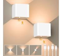 GuKKK Applique da Parete Interno, 2 Pezzi Luci da Parete a Batteria con Sensore di Movimento, 3000K Bianco Caldo Wireless Wall Light, Angolo del Fascio Luminoso Regolabile (Bianco)