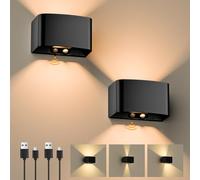 GuKKK Applique da Parete Interno, 2 Pezzi Luci da Parete a Batteria con Sensore di Movimento, LED Lampada da Parete Interno,3000K Bianco Caldo Wall Light,Angolo del Fascio Luminoso Regolabile (Nero)