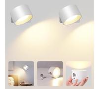 GuKKK Applique da Parete Interno, 2pcs Lampada da Parete a LED, Applique da parete Controllo Touch, Applique a Batteria con Funzionamento a Batteria, Ruotabile a 360° 3 Livelli di Luminosità Applique
