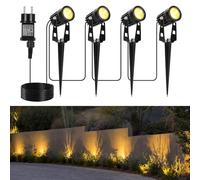 GuKKK Faretti Esterno, 4 Pezzi Giardino a LED Bianco Caldo, Illuminazione da Giardino a LED con Picchetto da Terra 20m, Impermeabili IP65 3000K Lampade da Giardino, per Terrazza Prato Vialetto