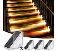 GuKKK Lampade Solari per Esterni, 4 PCS 3000K Lampade Solari per Scale con Sensore di Movimento, IP67 Impermeabile LED Solare Lampada da Scala, per Cortile, Patio, Prato, Gradini(Bianco Caldo)
