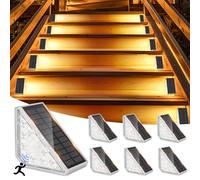 GuKKK Lampade Solari per Esterni, 6 Pezzi 3000K Lampade Solari per Scale con Sensore di Movimento, IP67 Impermeabile LED Solare Lampada da Scala, per Cortile, Patio, Prato, Gradini(Bianco Caldo)