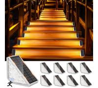 GuKKK Lampade Solari per Esterni, 8 Pezzi 3000K Lampade Solari per Scale con Sensore di Movimento, IP67 Impermeabile LED Solare Lampada da Scala, per Cortile, Patio, Prato, Gradini(Bianco Caldo)