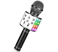 GuKKK Microfono Karaoke per Bambini, Microfoni Karaoke Wireless con LED Flash, Portatile Karaoke Player Bambini, Altoparlante, Cambia Voce, per KTV/Casa/Festa/Canto, Regali Natale Bambini 2025 (Nero)