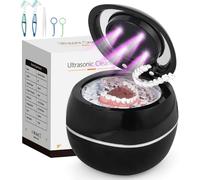 GuKKK Vasca Ultrasuoni 42000Hz Pulitore Gioielli Ultrasuoni,24W Ablatore Tartaro 180ML Lampada UV Lavatrice Ultrasuoni per | Apparecchio Denti | Protesi Dentali | Retainer | Anelli | Collane (Nero)