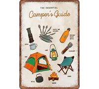 Guktmcet Targa in metallo creativa The Essential Camper's Guide Camping Essentials Guide to Camp Fun Home Bagno Patio Bar Cafe Targa in latta 20,3 x 30,5 cm