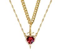 GulCean Collana con spada a cuore per coppie in acciaio inossidabile Twist Water Wave Catena cubana Dainty Trendy cuore e spada collana abbinata set regalo di San Valentino gioielli, 51+5cm, Metallo,