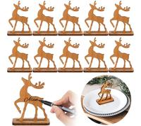 Gulfmew 10 Segnaposti Natalizi a Forma di Renna per Il Tavolo Segnaposto da Tavolo in Legno Autoportante 3D Decorazioni da Tavola in Legno Rustico con Pennarelli per Nomi degli Ospiti Cena di Natale