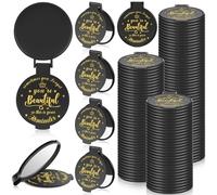Gulfmew 100 specchietti rotondi in vetro da 7,5 cm, ideali per il trucco, da tasca, per donne, ragazze, colleghe, infermiere, amiche (nero)