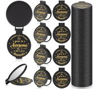 Gulfmew 36 specchi compatti motivazionali da 7,5 cm, ideali come bomboniere per feste, piccoli specchi, tascabili, mini regali per donne, colleghi, Halloween, Natale, amici (nero)
