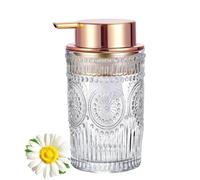 GULICA Dispenser di sapone in vetro con testa a pompa in rame oro rosa, dispenser di sapone per le mani per cucina e bagno, tazza in vetro pesante a forma di girasole da 400 ml, 1 confezione