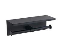 GULICA Porta rotolo di carta igienica, doppio supporto di carta igienica con ripiano per telefono, porta carta in acciaio inox, nero, supporto per rotolo doppio rotolo da parete, nero opaco