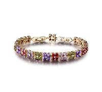 GULICX - Braccialetto tennis con cristalli, con semplici elementi quadrati in stile romano, placcato in oro con zirconi, da donna e placcato Oro, colore: Multicolore, cod. L109c