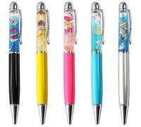 Gullor 5 penne a sfera retrattili, Bling Dynamic Floating Liquid Sand Glitter Pen Ocean Series