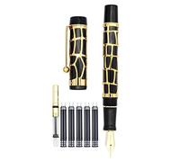 Gullor Century 100 Penna stilografica, Serie Skeleton Hollow-out Dorata, Tappo a vite, Punta fine, Nero