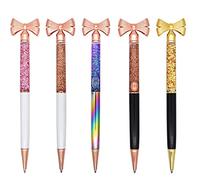 Gullor Confezione da 5 penne a sfera in metallo con fiocco piccolo, con inchiostro nero, multicolore B