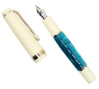 Gullor Mini penna stilografica con finiture dorate, penna tascabile in acrilico, blu scuro, pennino curvo