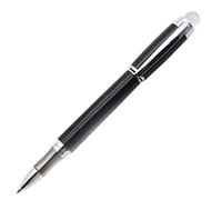 Gullor Penna roller, lacca nera, finiture in argento, cappuccio in cristallo con refill nero a punta fine (0,5 mm)