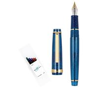 Gullor Penna stilografica fluorescente trasparente, in resina, con convertitore, cartucce d'inchiostro multicolore, confezione regalo, pennino extra fine