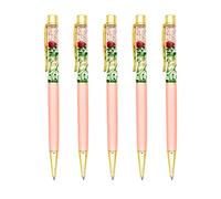 Gullor - Set di 5 penne a sfera a forma di fiore liquido per regalo, in metallo, per accessori da scrivania, colore: rosso rosa chiaro