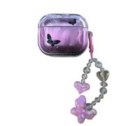 GULVQYF Compatibile con AirPods di quarta generazione (versione 2024), custodia per cuffie antiurto con design a farfalla e portachiavi con perle, per ragazze e donne