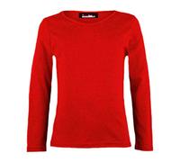 Gum & Berries Maglietta a maniche lunghe per ragazze, tinta unita, elasticizzata, girocollo, per la scuola, 5-14 anni, Rosso, 13-14 Anni