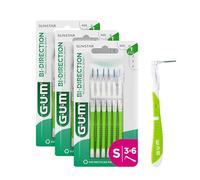 GUM BI-DIRECTION Scovolini interdentali a doppia posizione | Posizionamento a 90 gradi | pulizia dei denti e rimozione della placca | 0.7mm, ISO 1 | Taglia S | Confezione 3x6