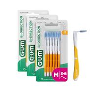 GUM BI-DIRECTION Scovolini interdentali a doppia posizione | Posizionamento a 90 gradi | pulizia dei denti e rimozione della placca | 1.4mm, ISO 4 | Taglia M | Confezione 3x6