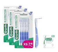 GUM BI-DIRECTION Scovolini interdentali a doppia posizione | Posizionamento a 90 gradi | pulizia dei denti e rimozione della placca | 0.6mm, ISO 0 | Taglia XS | Confezione 3x6 + 1 campione gratuito