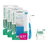 GUM BI-DIRECTION Scovolini interdentali a doppia posizione | Posizionamento a 90 gradi | pulizia dei denti e rimozione della placca | 0.9mm, ISO 2 | Taglia S | Confezione 3x6 + 1 campione gratuito