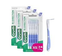 GUM BI-DIRECTION Scovolini interdentali a doppia posizione | Posizionamento a 90 gradi | pulizia dei denti e rimozione della placca | 0.6mm, ISO 0 | Taglia XS | Confezione 3x6