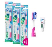 GUM Playbrush Junior 6+ Testine di Ricambio Compatibili con Spazzolino Elettrico | Setole Extra Morbide | Testina Piccola | 3x2 Testine | 1 Campione di Dentifricio Junior | Rosa