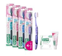 GUM PRO SENSITIVE Spazzolino da denti | setole ultramorbide per denti e gengive sensibili | testina compatta | 4 x 1 pezzo (con 1 campione omaggio)
