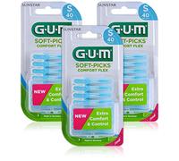 GUM SOFT-PICKS COMFORT FLEX Scovolini Interdentali in Gomma/Per Rimuovere Placca e Residui di Cibo/Morbido e Flessibile/Con Astuccio da Viaggio/Misura Small / 3 Confezioni da 40 pz