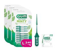 GUM SOFT-PICKS MINTY Scovolini in gomma al fresco sapore di menta | Pulizia dei denti e rimozione della placca | Misura L | Multipack 3x40 (con 1 campione omaggio)