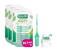 GUM SOFT-PICKS MINTY Scovolini in gomma al fresco sapore di menta | Pulizia dei denti e rimozione della placca | Misura M | Multipack 3x40 (con 1 campione omaggio)