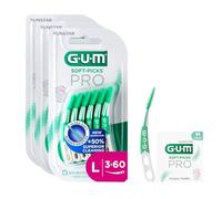 GUM SOFT-PICKS PRO Scovolini interdentali | design curvo per un facile accesso alle aree difficilmente raggiungibili | azione delicata per gengive sensibili ([L - 3x60] +1 bonus sample)