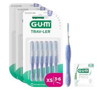 GUM TRAV-LER Scovolini interdentali | manico flessibile | pulizia profonda tra i denti e rimozione della placca | 0.6 mm, ISO 0 | Taglia XS | Confezione 3x6 (+ 1 campione omaggio)