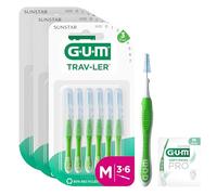 GUM TRAV-LER Scovolini interdentali | manico flessibile | pulizia profonda tra i denti e rimozione della placca | 1.1 mm, ISO 3 | Taglia M | Confezione 3x6 (+ 1 campione omaggio)