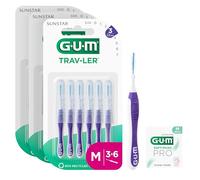 GUM TRAV-LER Scovolini interdentali | manico flessibile | pulizia profonda tra i denti e rimozione della placca | 1.2 mm, ISO 3 | Taglia M | Confezione 3x6 (+ 1 campione omaggio)