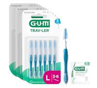 GUM TRAV-LER Scovolini interdentali | manico flessibile | pulizia profonda tra i denti e rimozione della placca | 1.6 mm, ISO 5 | Taglia L | Confezione 3x6 (+ 1 campione omaggio)