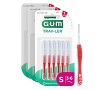 GUM TRAV-LER Scovolini interdentali | manico flessibile | pulizia profonda tra i denti e rimozione della placca | 0.8 mm, ISO 1 | Taglia S | Confezione 3x6