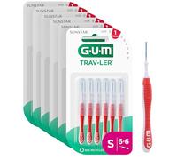 GUM TRAV-LER Scovolini interdentali | manico flessibile | pulizia profonda tra i denti e rimozione della placca | 0.8 mm, ISO 1 | Taglia S | Confezione 6x6