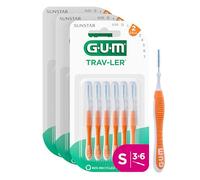 GUM TRAV-LER Scovolini interdentali | manico flessibile | pulizia profonda tra i denti e rimozione della placca | 0.9 mm, ISO 2 | Taglia S | Confezione 3x6